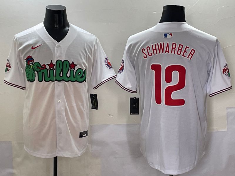 Men Philadelphia Phillies #12 Schwarber White three generations Joint Name Nike 2025 MLB Jersey style 1